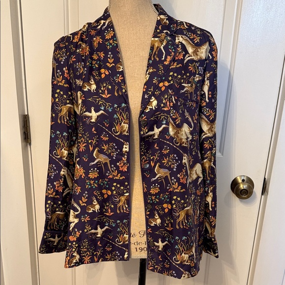 COLLECTION DRAKE’S FOR J. CREW PAJAMA TOP MIDNIGHT UNICORN BLUE CREAM SILK Sz 6 - Picture 4 of 12